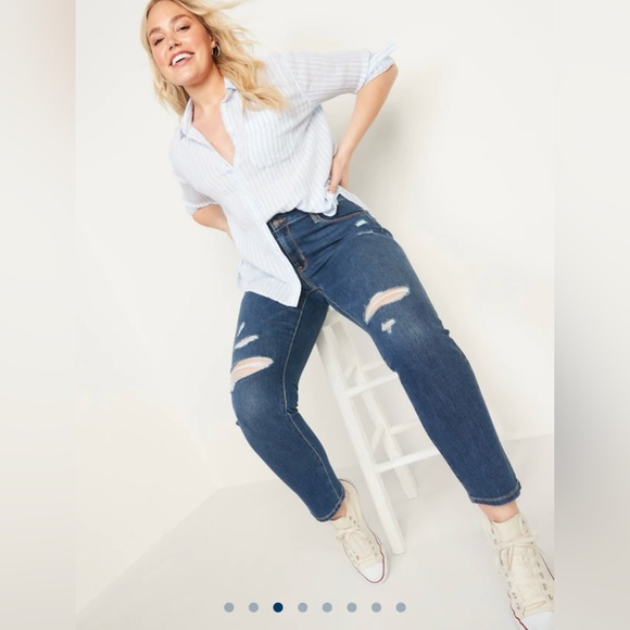 Old Navy Denim - Old Navy Mid-Rise Power Slim Straight Distressed Jeans